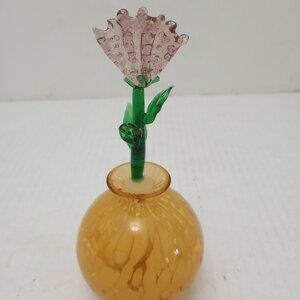 Crystal Clear  Yellow Blown Glass Flower Perfume Bottle